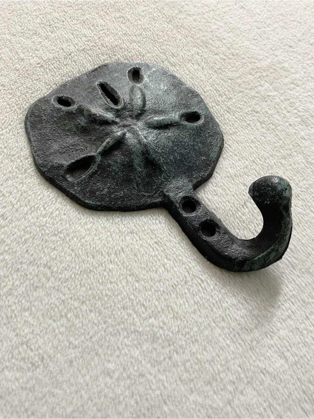 Sand Dollar Cast Metal Wall Hook Verdigris Coastal Beach Decor